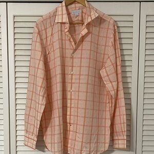 Express Men's Peach and Red Plaid Shirt